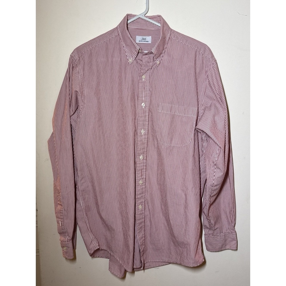 Brooks Brothers 346 Button Down Shirt 15 1/2 34/36 Maroon White Striped L